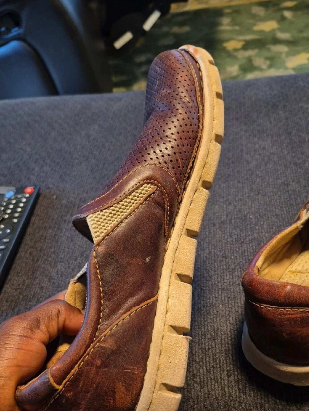 Born Men's Perforated Leather Slip-Ons - Brown
